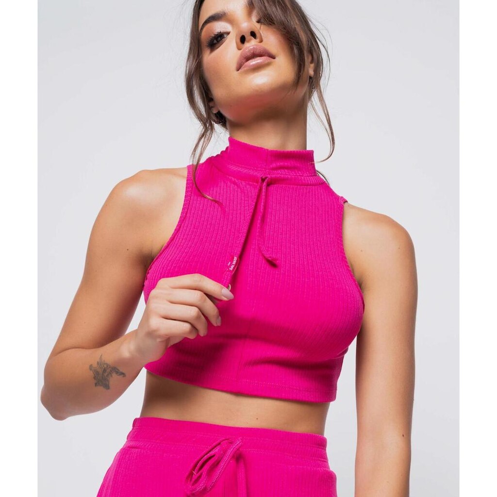 Cropped Regata Sport Cadarço Gola Malha Canelada Salvatore Fashion