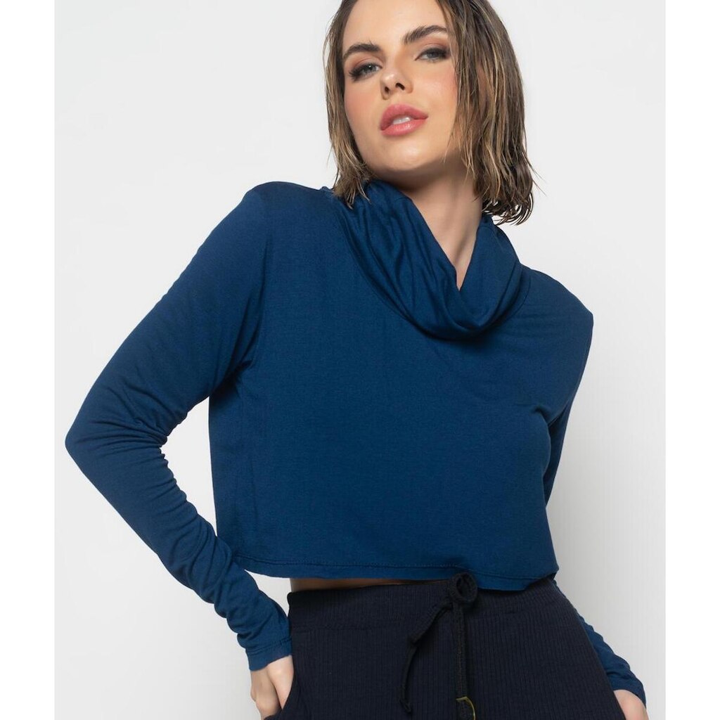 Cropped Salvatore Fashion Golão Manga Longa Malha Feminino