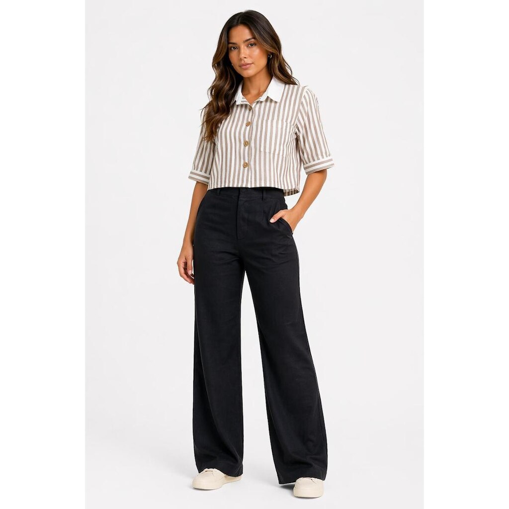 Cropped Social D Bell Outlet Fashion Listrado Marrom