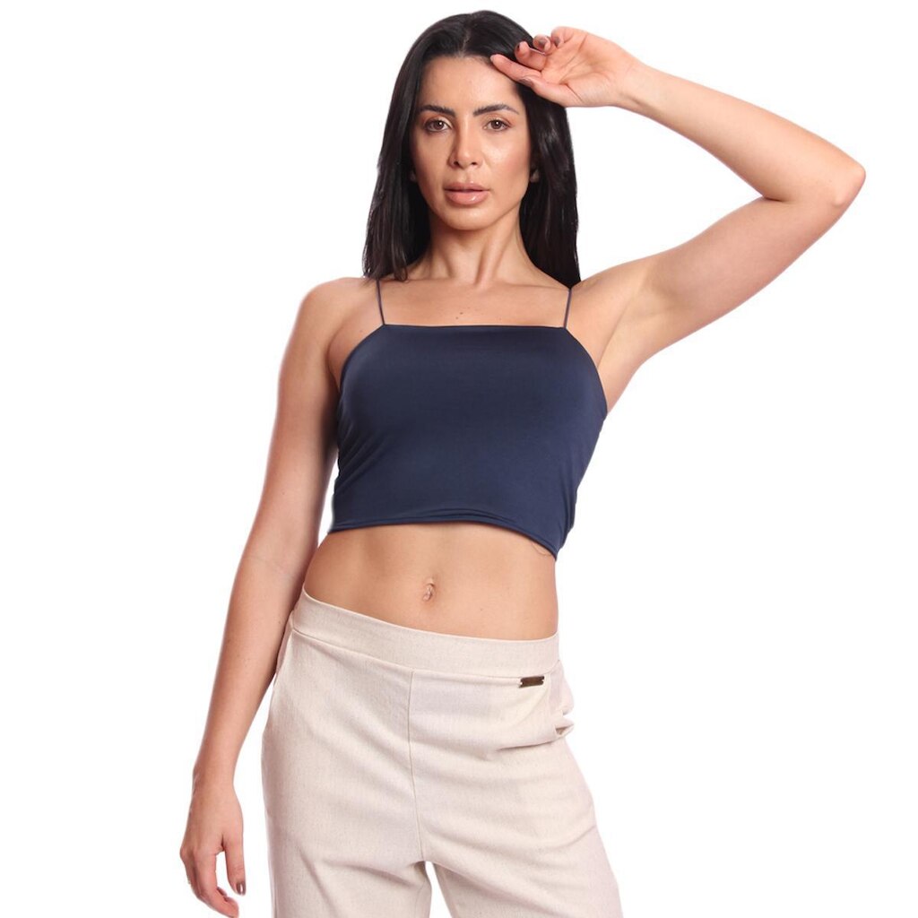 Cropped Top Feminino Alcinha com Elástico Suplex Liso Básico Casual