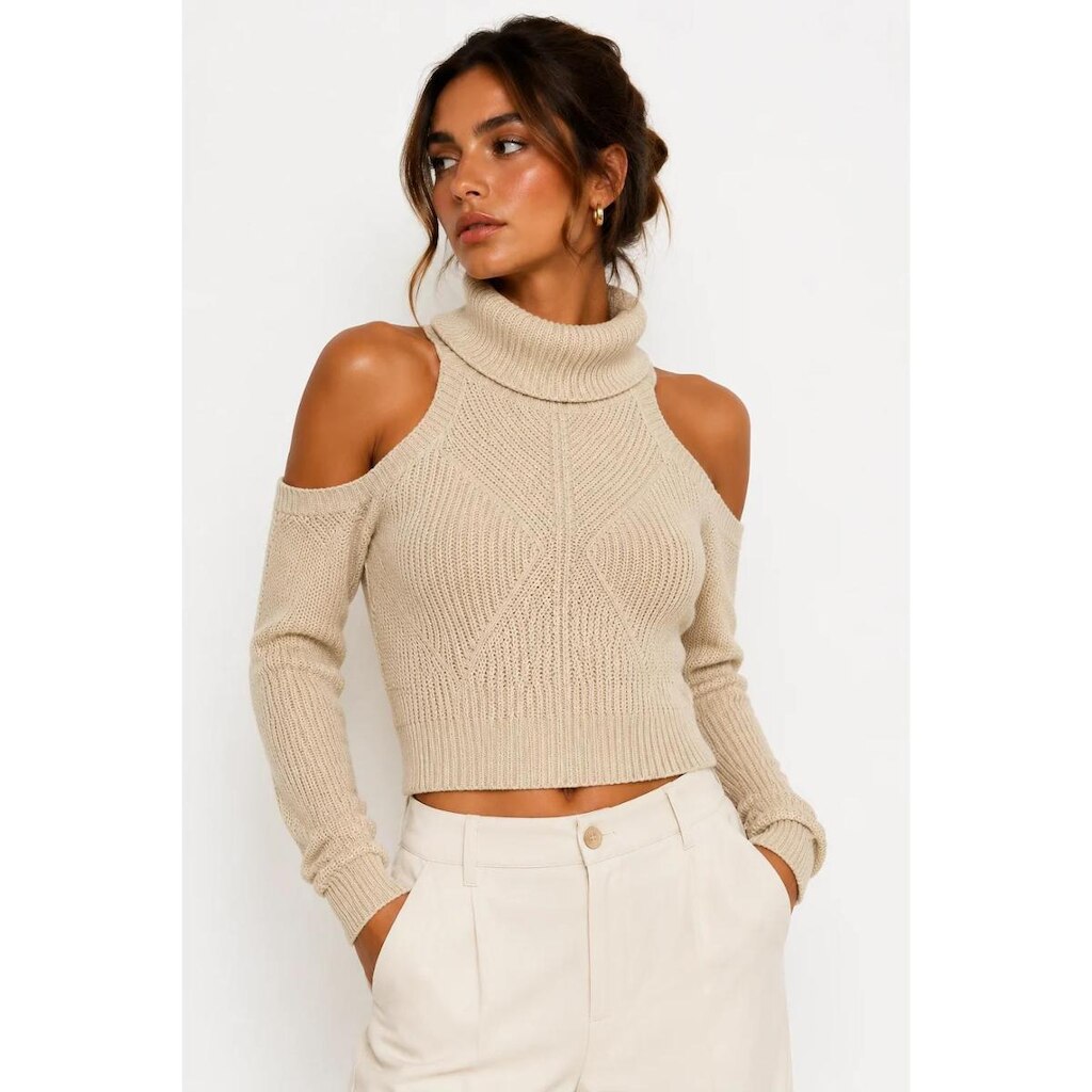 Cropped Tricôt D Bell Outlet Fashion Manga Longa Cru