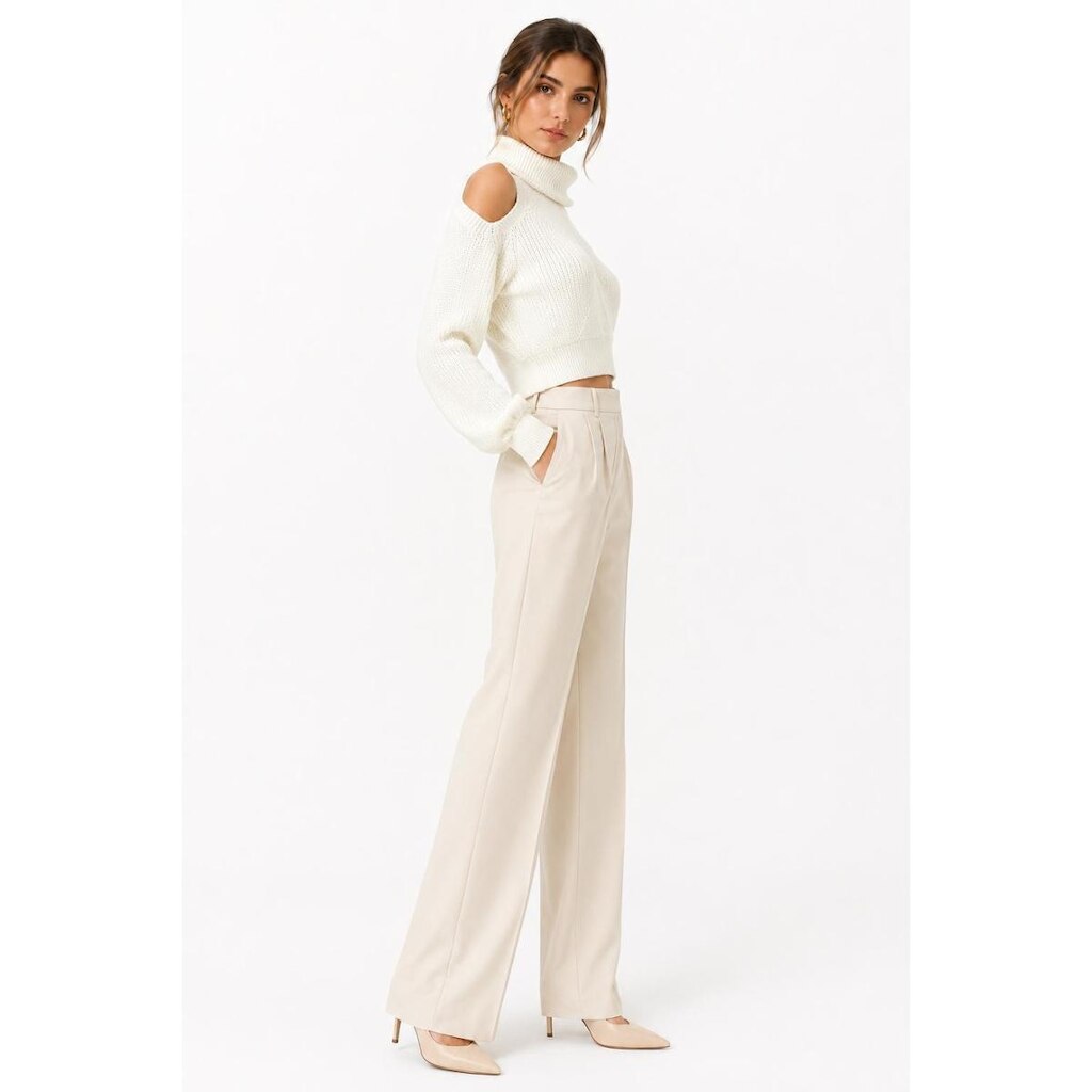 Cropped Tricôt D Bell Outlet Fashion Manga Longa OffWhite