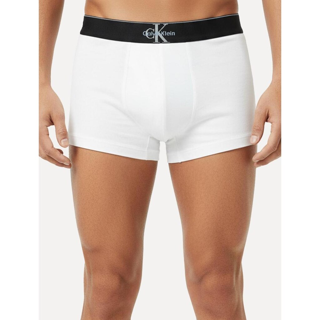 Cueca Calvin Klein Low Rise Trunk Cotton New Re Issue Blue Logo Branca