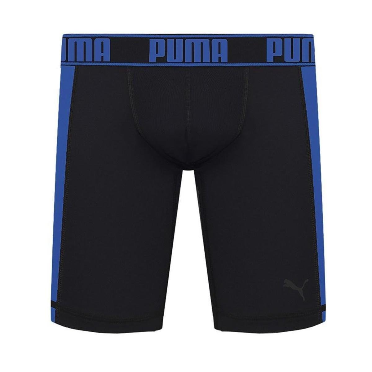 Cueca Long Boxer Puma Active Style Masculina - Preto+Azul Menor preço em Cueca Long Boxer Puma Active Style Masculina - Preto+Azul
