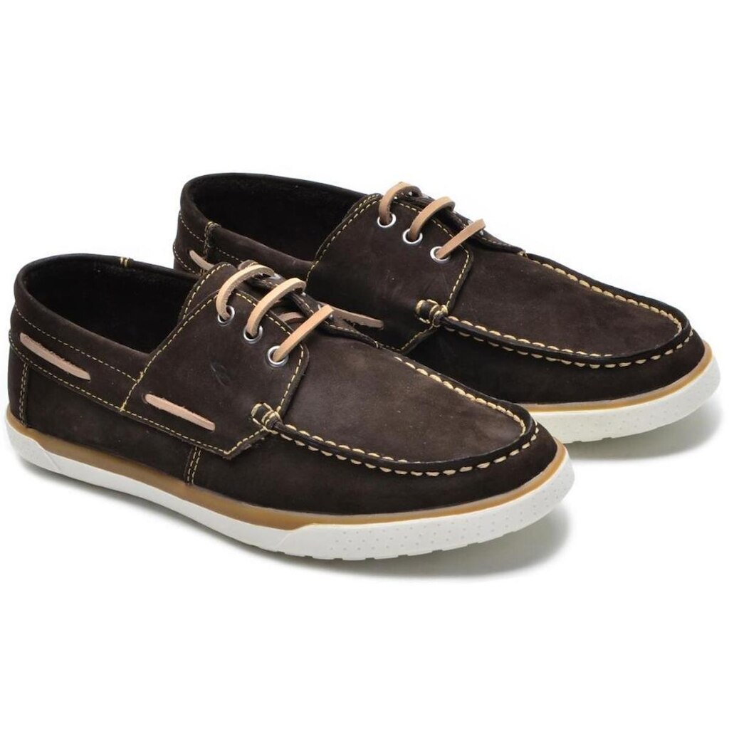 Dockside Masculino Couro Calce Fácil Elástico Costurado