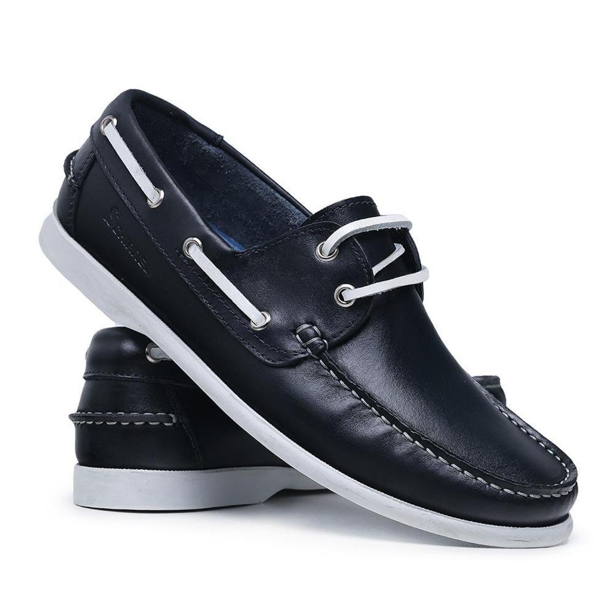 Dockside Masculino em Couro Liso com Costura Manual e Amarração - Preto |  Zattini