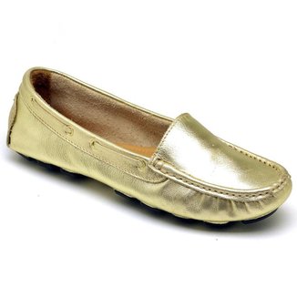 Drive Mocassim Casual Feminino Conforto Em Couro Q&A Calçados Ouro