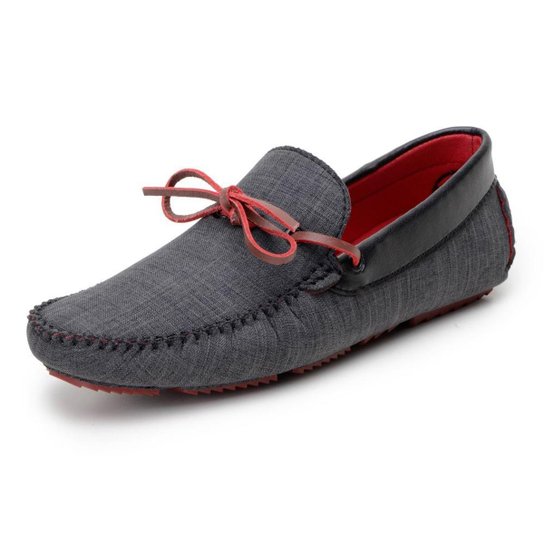 Driver Mocassim Masculino Com Detalhe Amarração e Costura Manual - Cinza