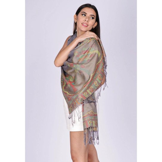 Echarpe Lenço Feminino Árvore da Felicidade Cinza - Único - Cinza