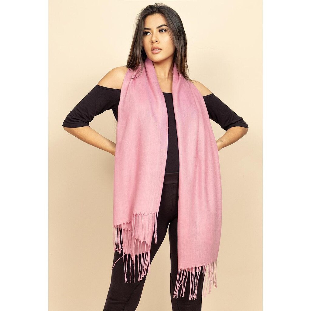Echarpe Lenço Feminino Liso com Franja Rosê - Único