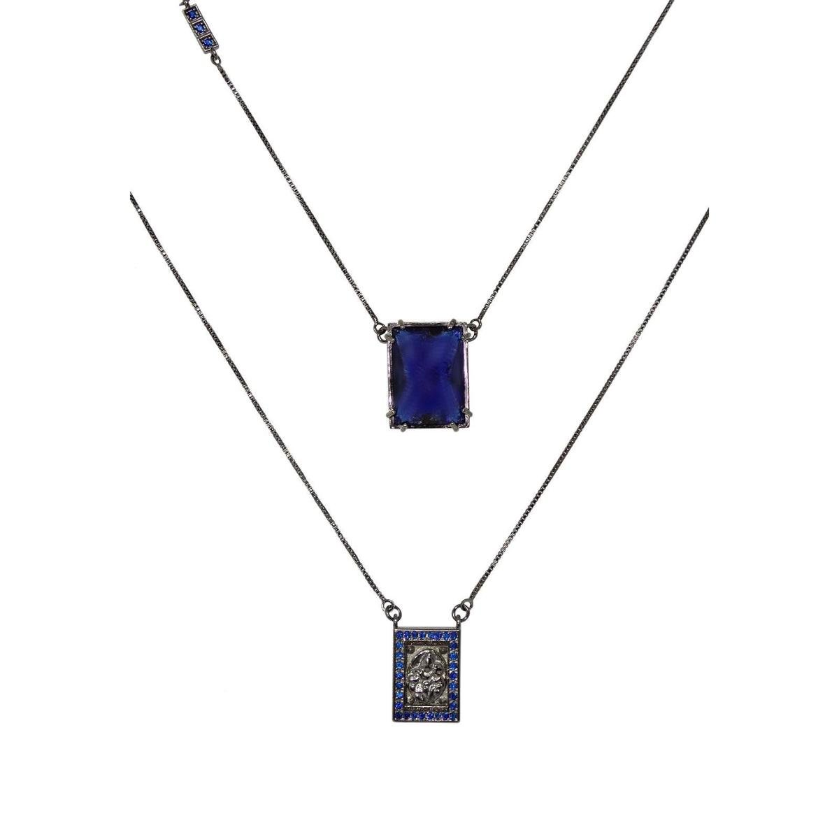 ESCAPULÁRIO NOSSA SENHORA COM PEDRA AZUL ESCURO FUSION - Azul Menor preço em ESCAPULÁRIO NOSSA SENHORA COM PEDRA AZUL ESCURO FUSION - Azul