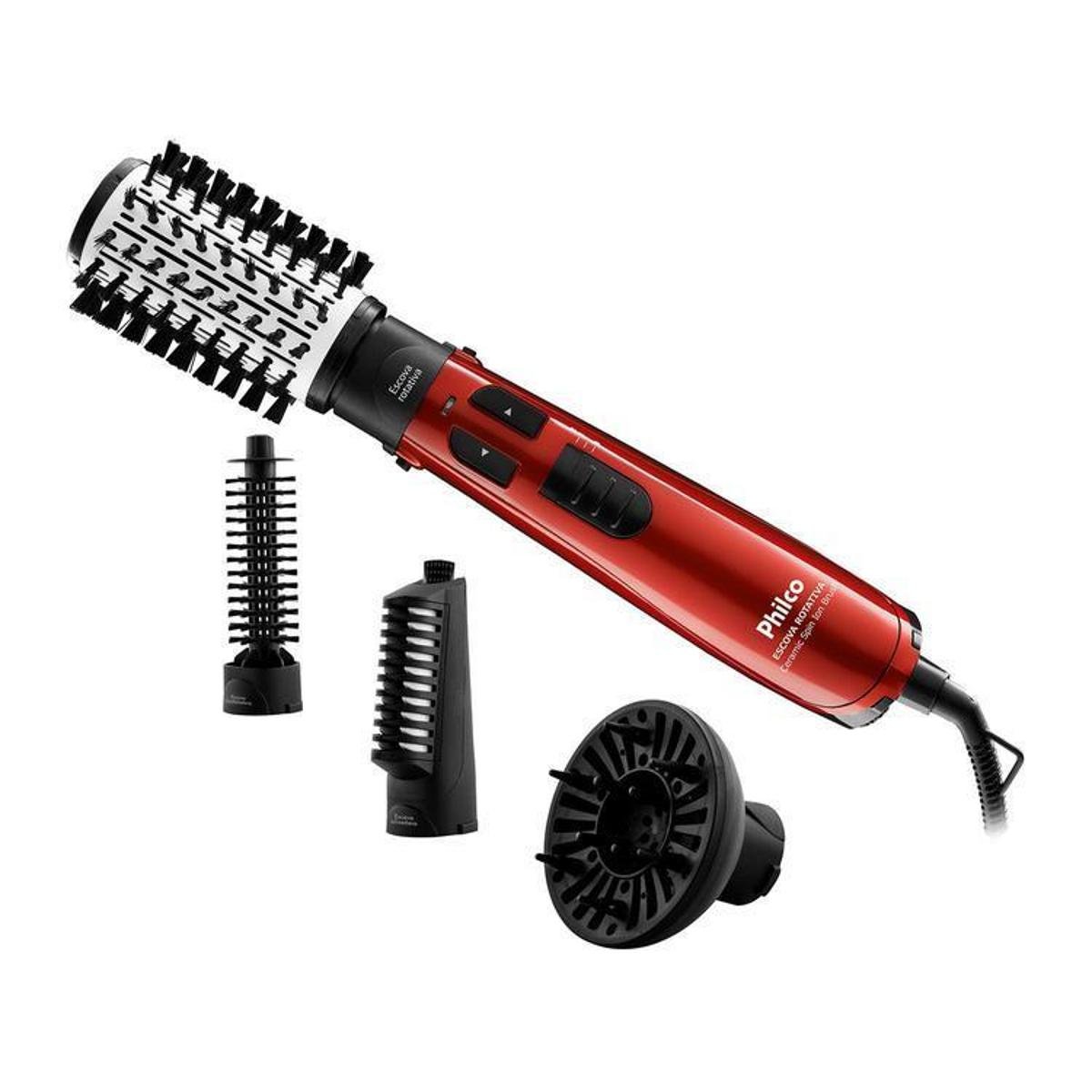 Escova Rotativa Philco Ceramic Spin Ion Brush PEC05V Modeladora Cerâmica 1100W com Íons - Preto+Vermelho Menor preço em Escova Rotativa Philco Ceramic Spin Ion Brush PEC05V Modeladora Cerâmica 1100W com Íons - Preto+Vermelho