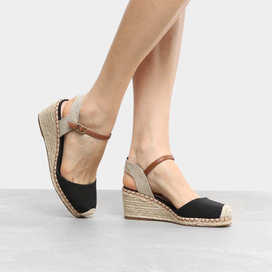 Espadrille Shoestock Anabela Lona Feminina - Preto