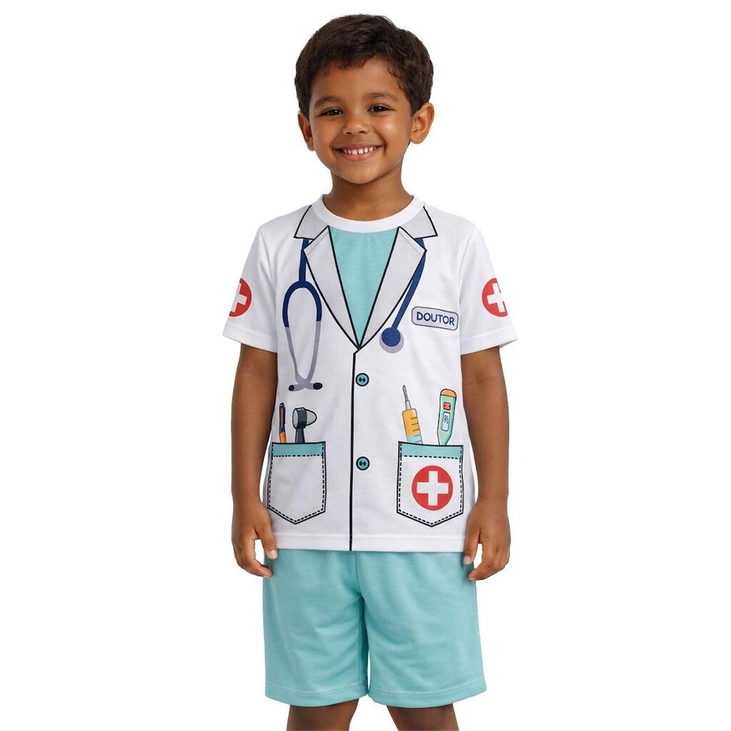 Fantasia Infantil Médico Conjunto Com Camiseta e Short