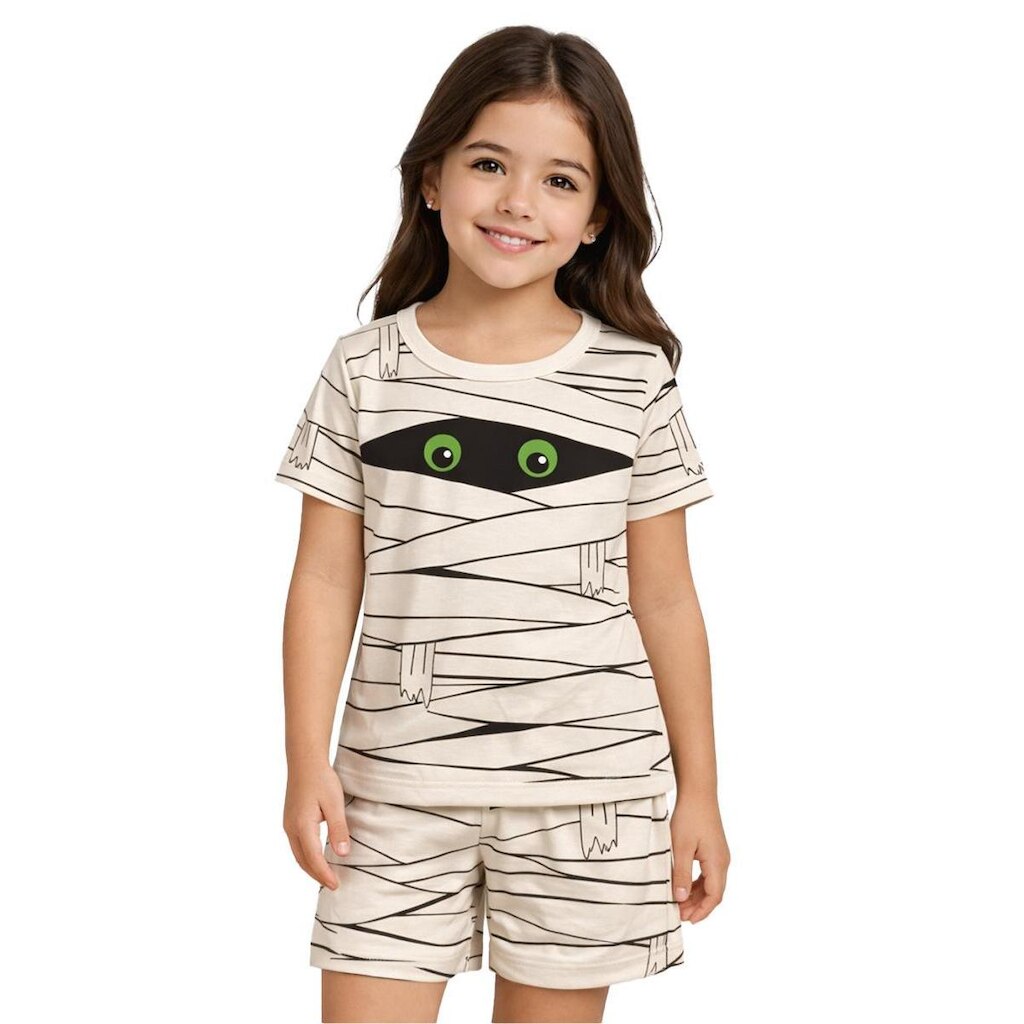 Fantasia Infantil Múmia Menina Conjunto com Camiseta e Short
