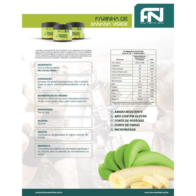 Farinha De Banana Verde Pote De 150Gr Force Nutrition