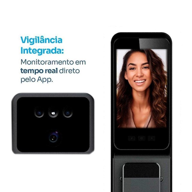 Fechadura Digital KABUM! Smart Security, Com maçaneta, Reconhecimento Facial, Biometria KSFD700PT