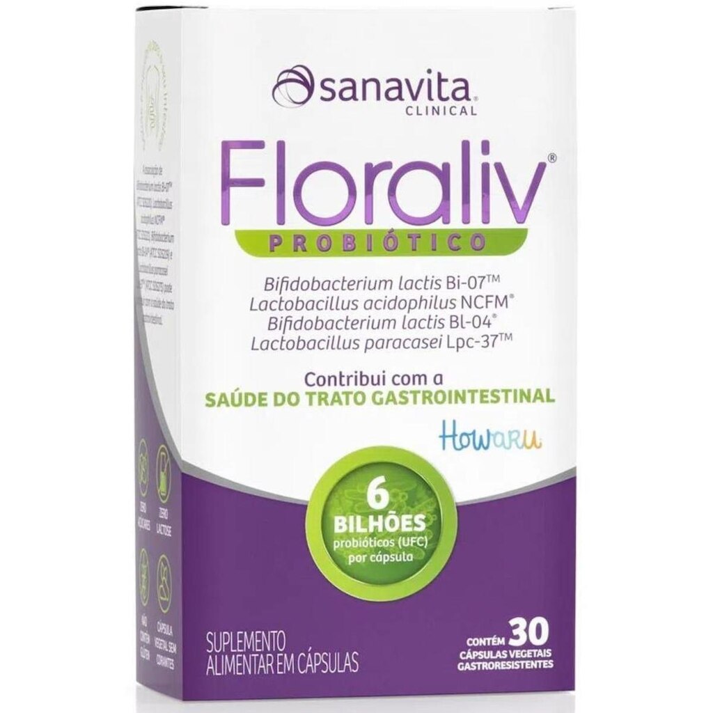 Floraliv Probiótico Gastrointestinal Sanavita 30 cápsulas
