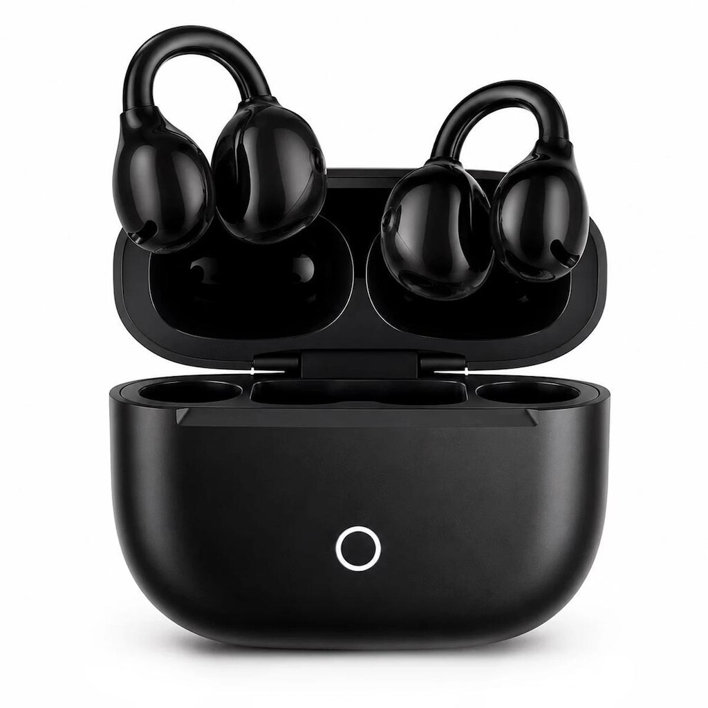 Fone de Ouvido Realme Buds Clip, Tradução IA, Conexão Tripla, áudio espacial, Wireless Preto Titânio