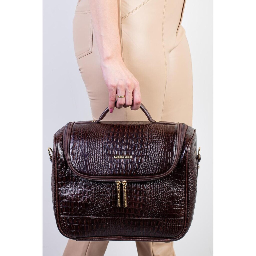 Frasqueira feminina de couro croco para viagem Roma