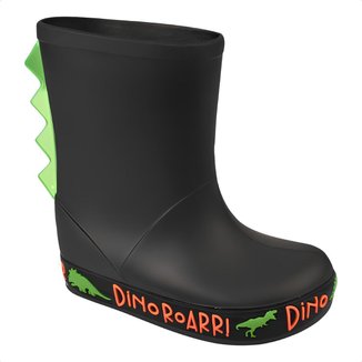 Galocha Boot Bota Infantil Luelua Dino Masculina Super Confortável Calce Fácil Detalhe Em 3D Preto
