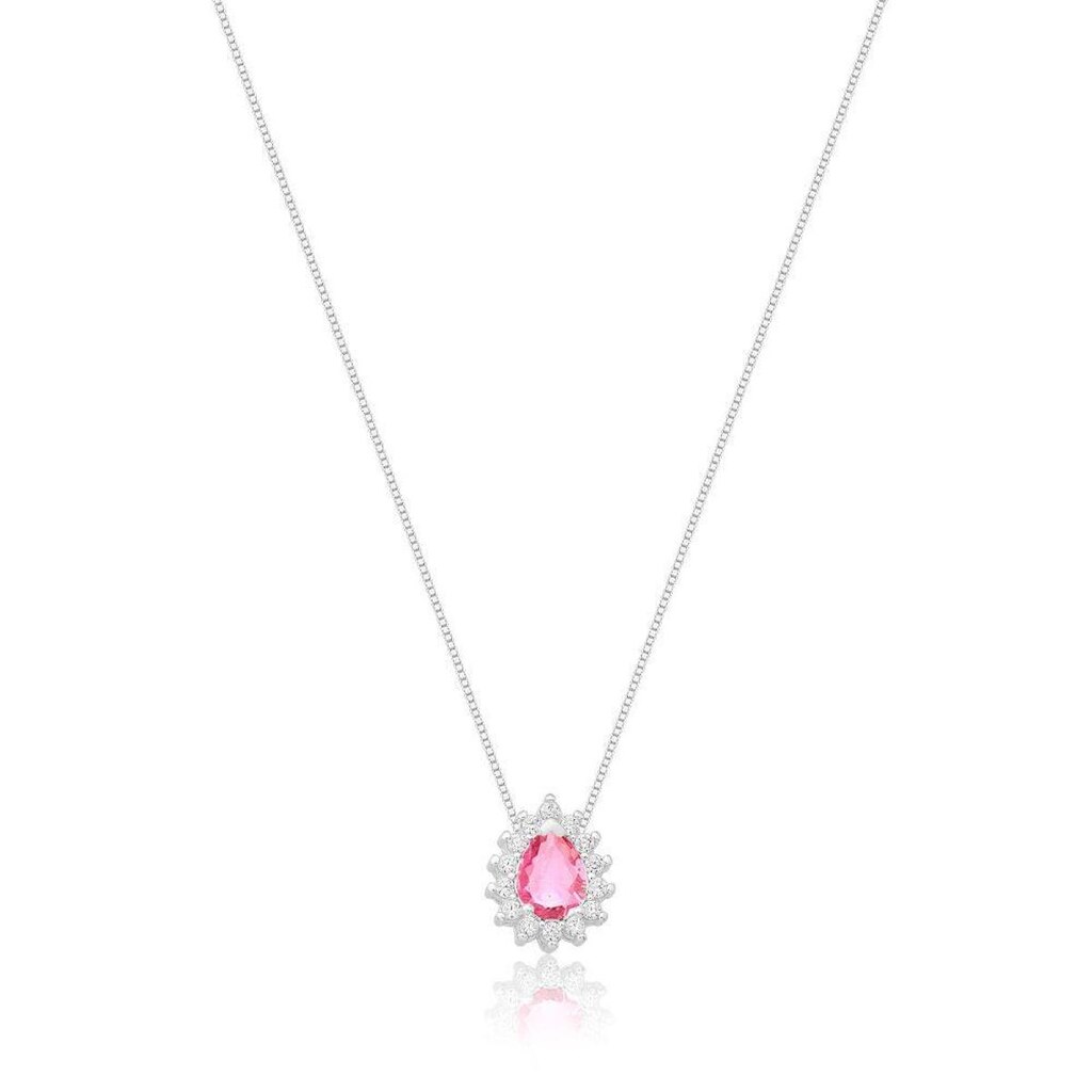 Gargantilha de Prata Gota Cravejada Zircônias Rosa