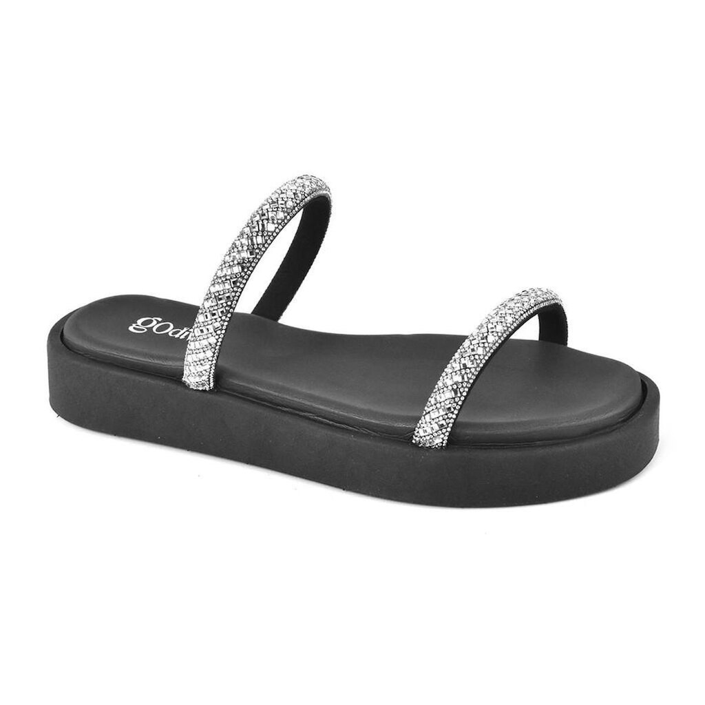 Godiva Tamanco Preto Plataforma Strass Estilo e Conforto