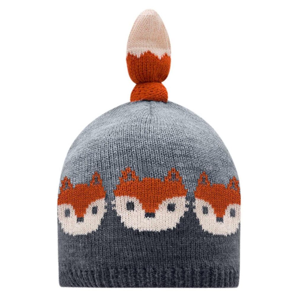 Gorro Bebê Menino em Tricot Raposinha Cinza Luc.boo