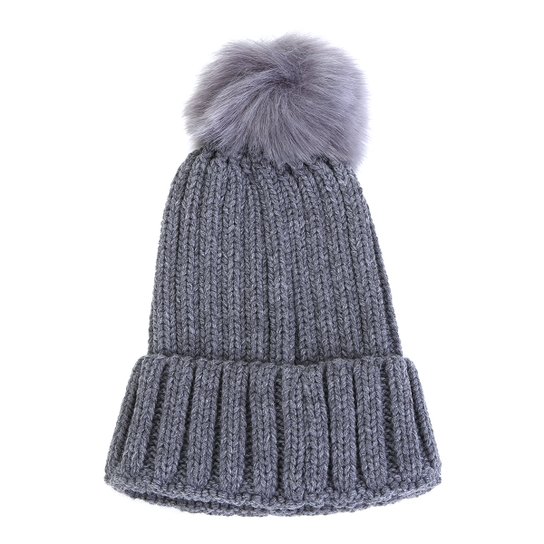 Gorro Pashimina Pom Pom - Cinza