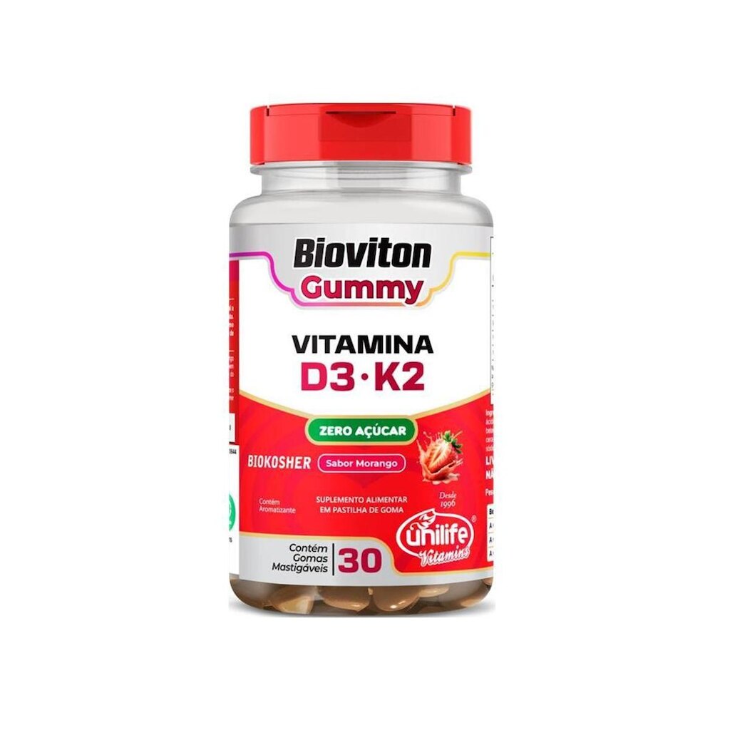 Gummy Bioviton Vitamina D3 + K2 Morango 30 Gomas - Unilife