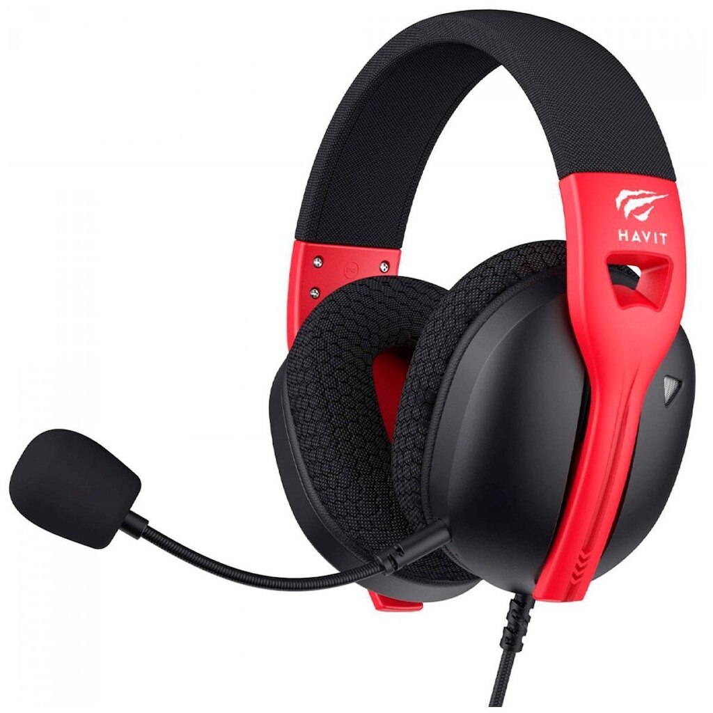 Headset Gamer Havit Fuxi H5D - Drivers 50mm - Microfone - Conexão P2 - Preto e Vermelho