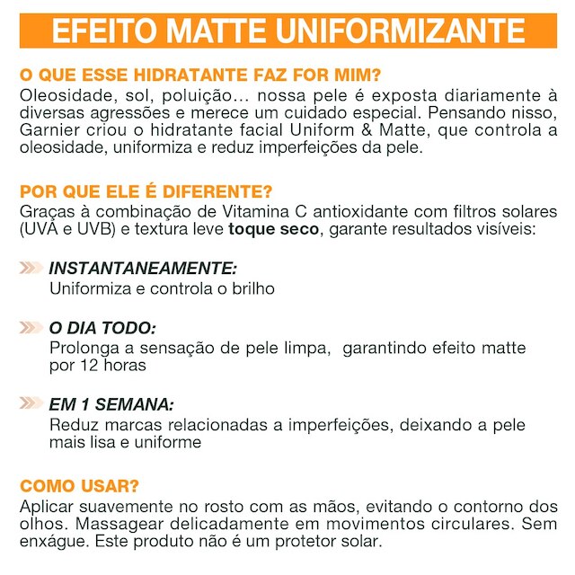 Hidratante Facial Matte Garnier Skin Uniform&Matte - 40g