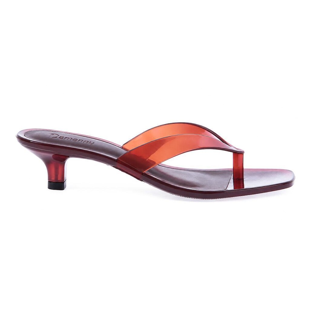 Izabela - Tamanco Flip Flop Jelly Caramelo Transparente Salto Fino
