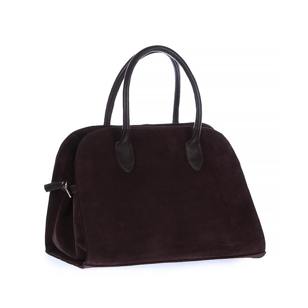Izzy - Bolsa Feminina Camurça Marrom em Couro Legítimo Damannu com Fivela e Alça de Ombro
