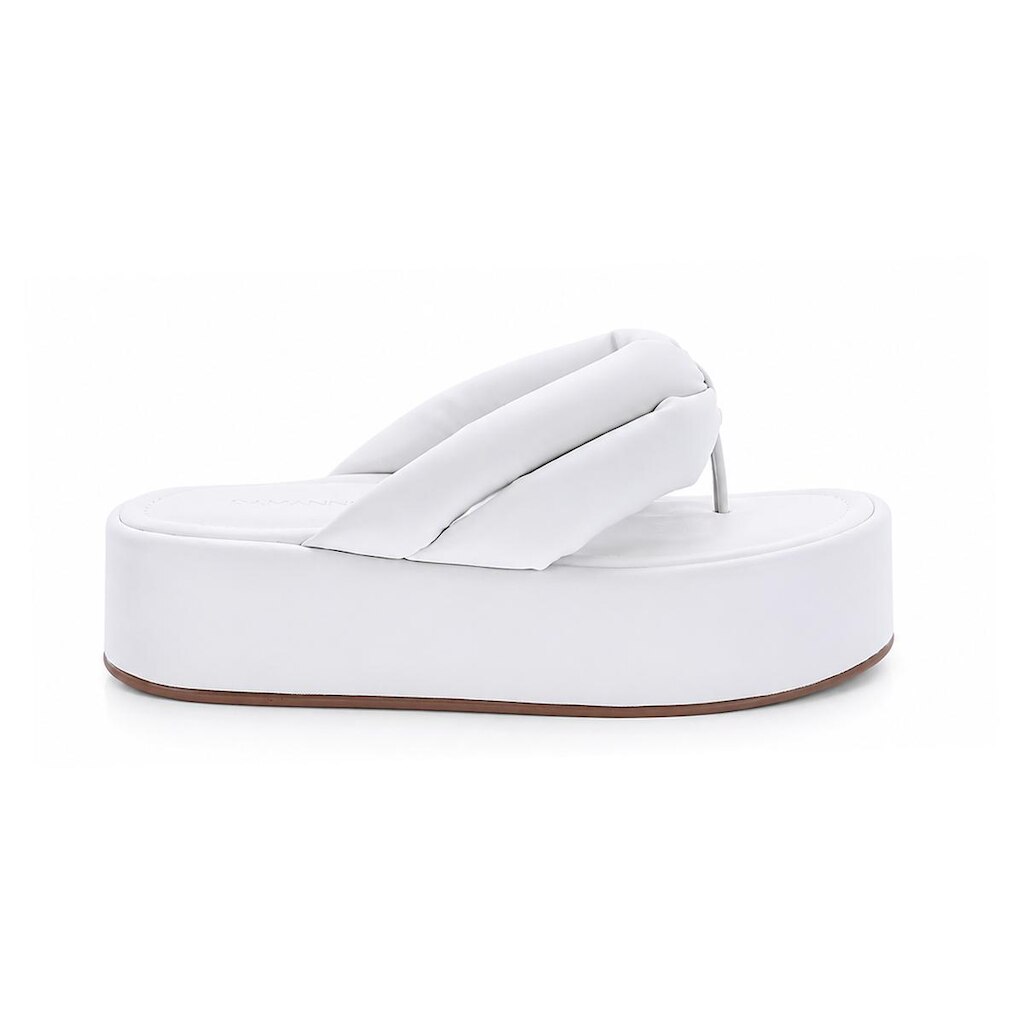 Janaina - Tamanco Plataforma Feminino Off White com Tiras Puffy