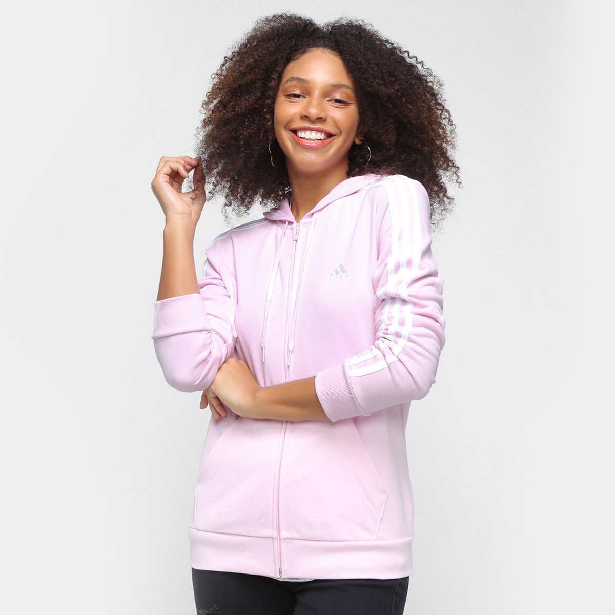Jaqueta Adidas 3 Listras Feminina - Rosa+Branco é ruim? Jaqueta Adidas 3 Listras Feminina - Rosa+Branco é boa?