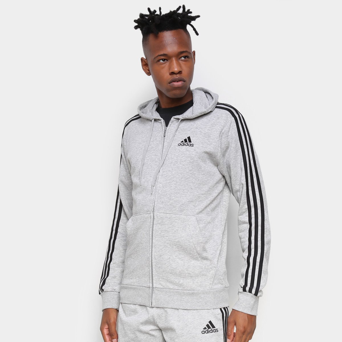 Jaqueta Adidas Essentials 3 Listras Masculina - Cinza+Preto é ruim? Jaqueta Adidas Essentials 3 Listras Masculina - Cinza+Preto é boa?