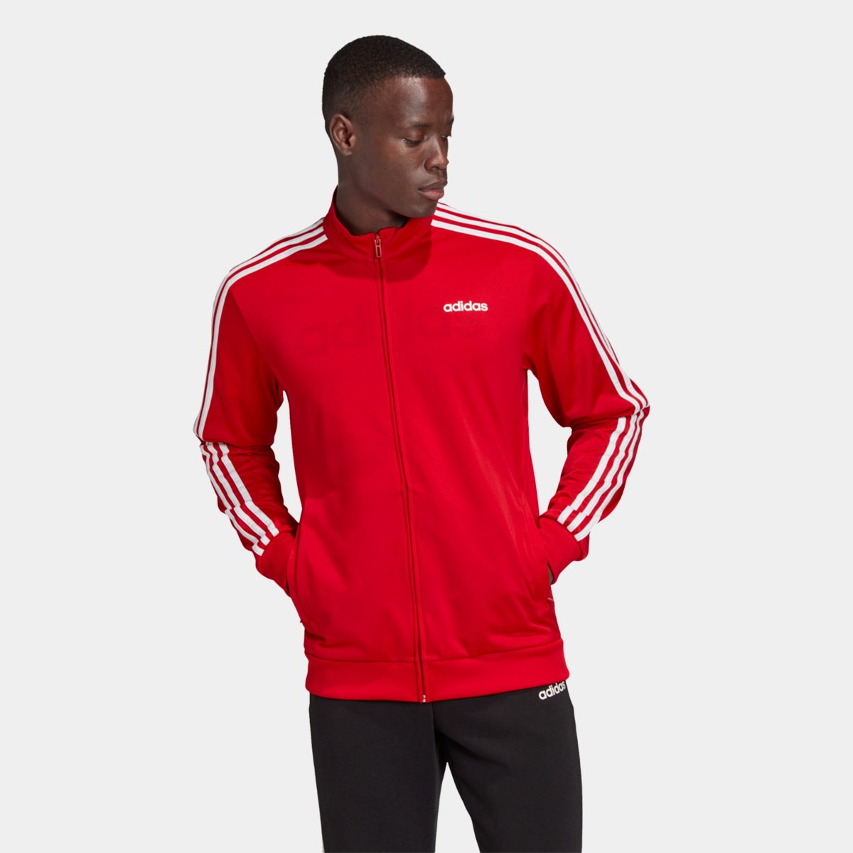 Jaqueta Adidas Essentials 3S Masculina - Vermelho+Branco Menor preço em Jaqueta Adidas Essentials 3S Masculina - Vermelho+Branco