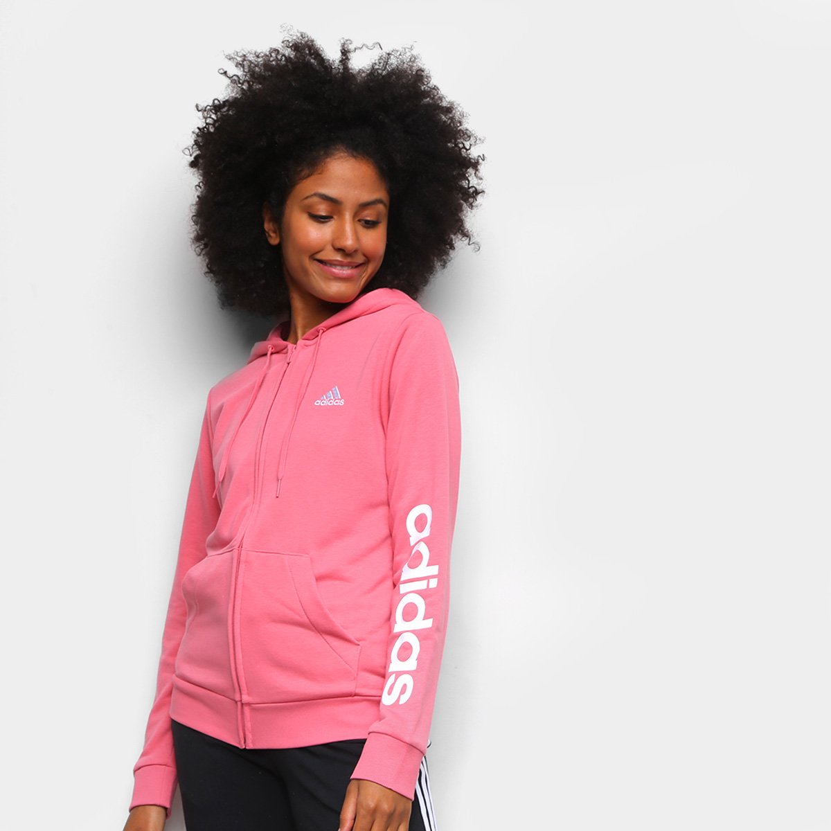 Jaqueta Adidas Linear Feminina - Rosa+Branco é ruim? Jaqueta Adidas Linear Feminina - Rosa+Branco é boa?