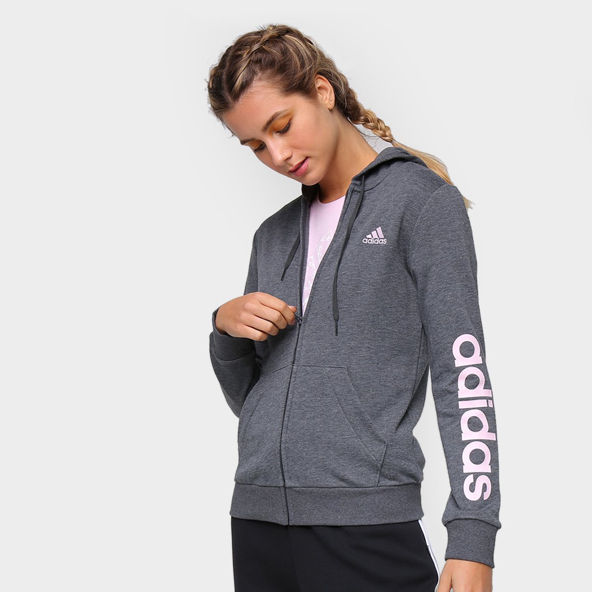 Jaqueta Adidas Linear Feminina - Cinza+Rosa é ruim? Jaqueta Adidas Linear Feminina - Cinza+Rosa é boa?