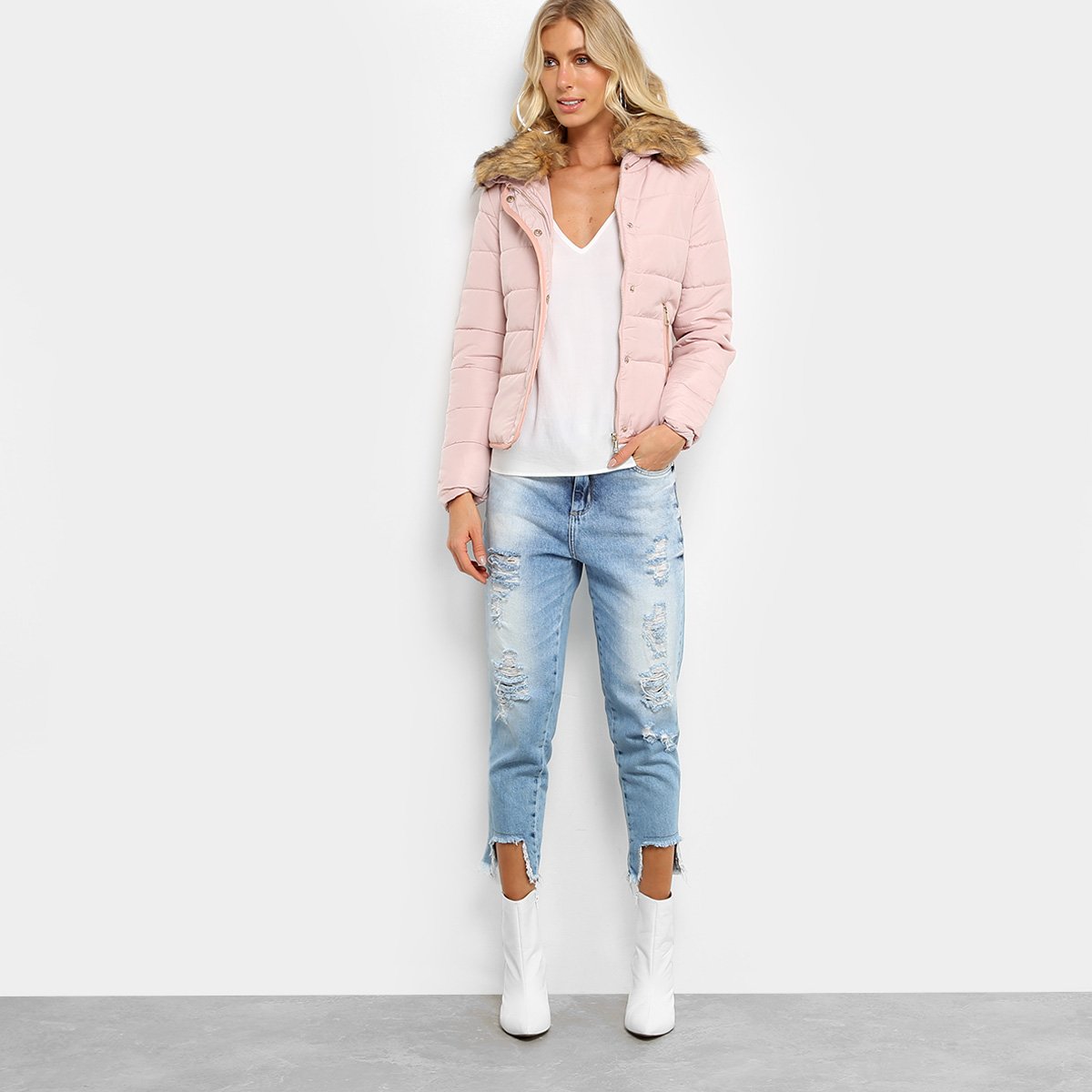 jaqueta aishty capuz pelinho feminino