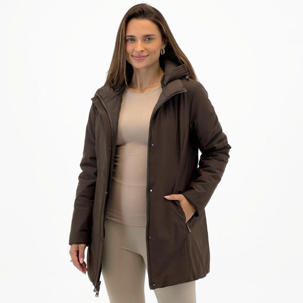 Jaqueta Alpelo Alongada Dupla Face em Nylon com Capuz Feminina