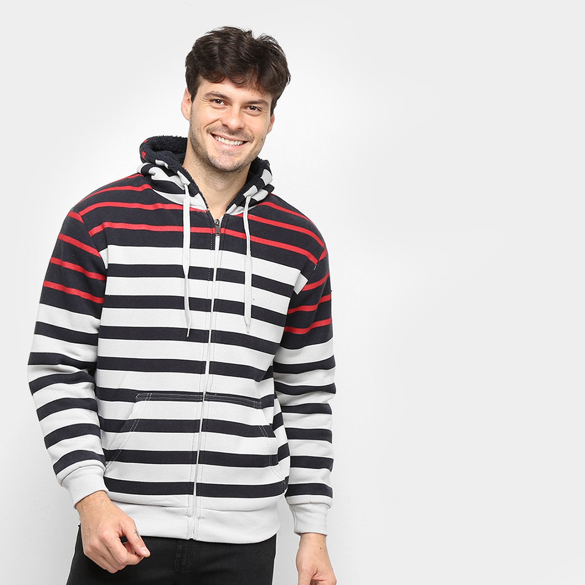 Jaqueta Athletic Jacket Listrada Masculina - Mescla Menor preço em Jaqueta Athletic Jacket Listrada Masculina - Mescla