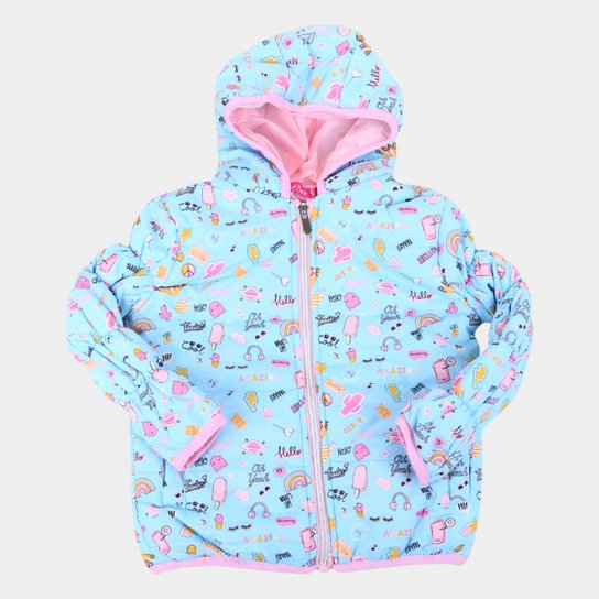 Jaqueta Bebê Plural Kids Puffer Com Capuz Feminina - Azul