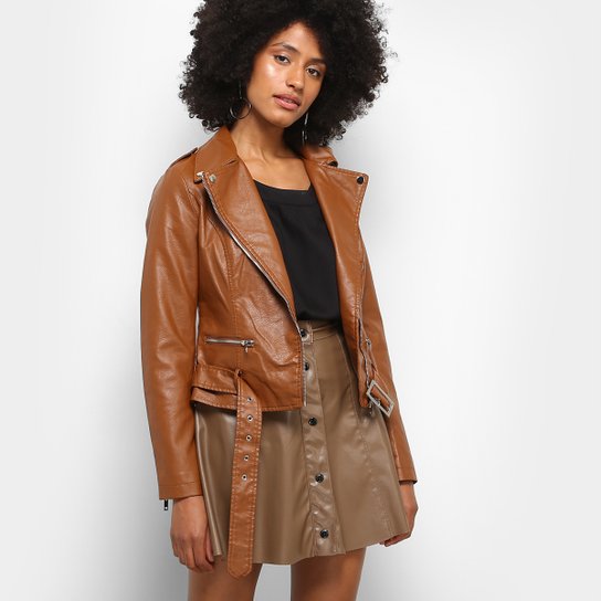 Jaqueta Biker Facinelli Fivela Feminina - Marrom