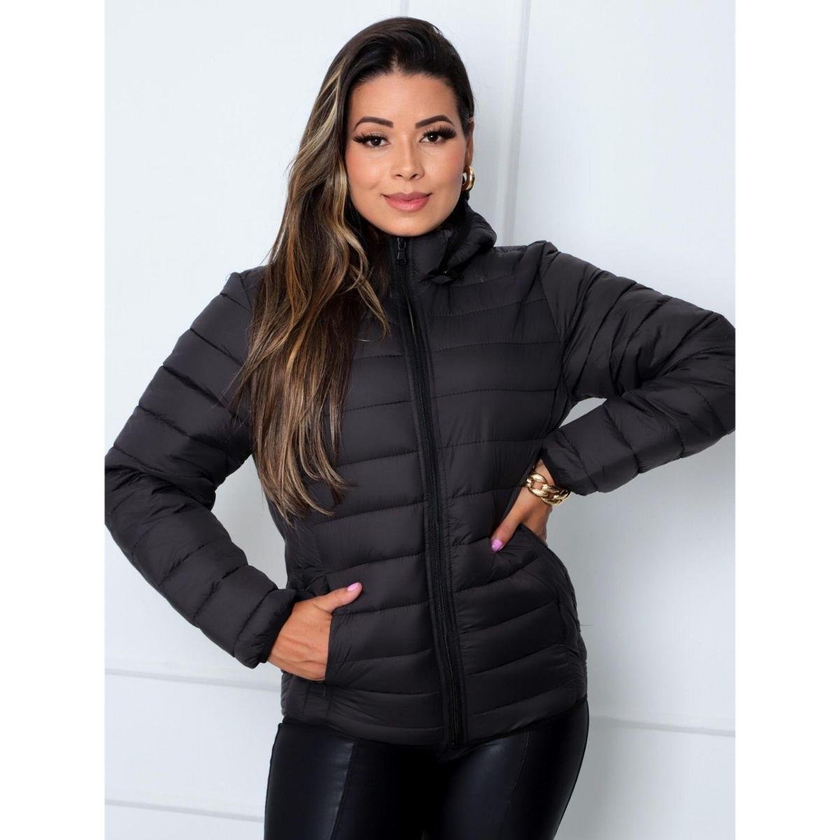 Jaqueta Bobojaco Feminina Capuz Removivel Preta Menor preço em Jaqueta Bobojaco Feminina Capuz Removivel Preta
