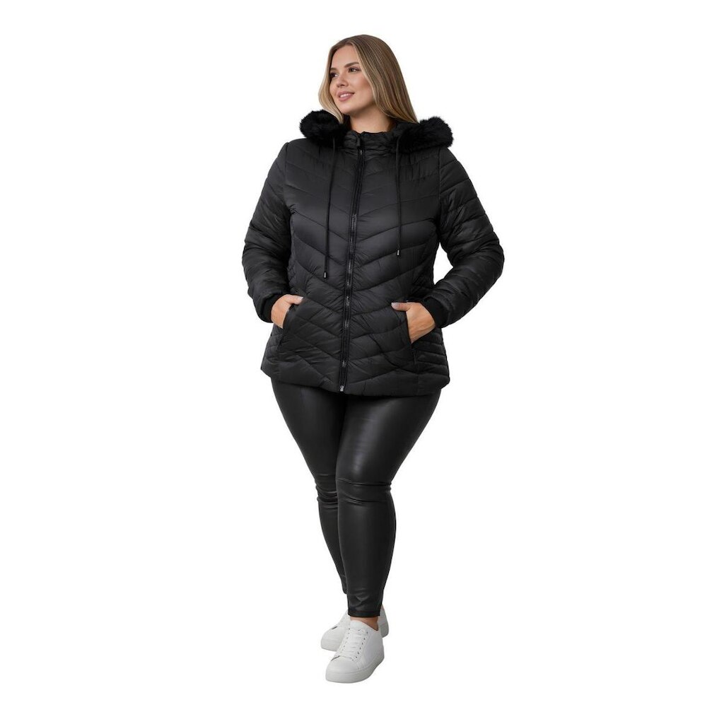 Jaqueta Bobojaco Revestida Feminina C/Capuz Plus Size Preto
