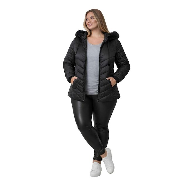 Jaqueta Bobojaco Revestida Feminina C/Capuz Plus Size Preto
