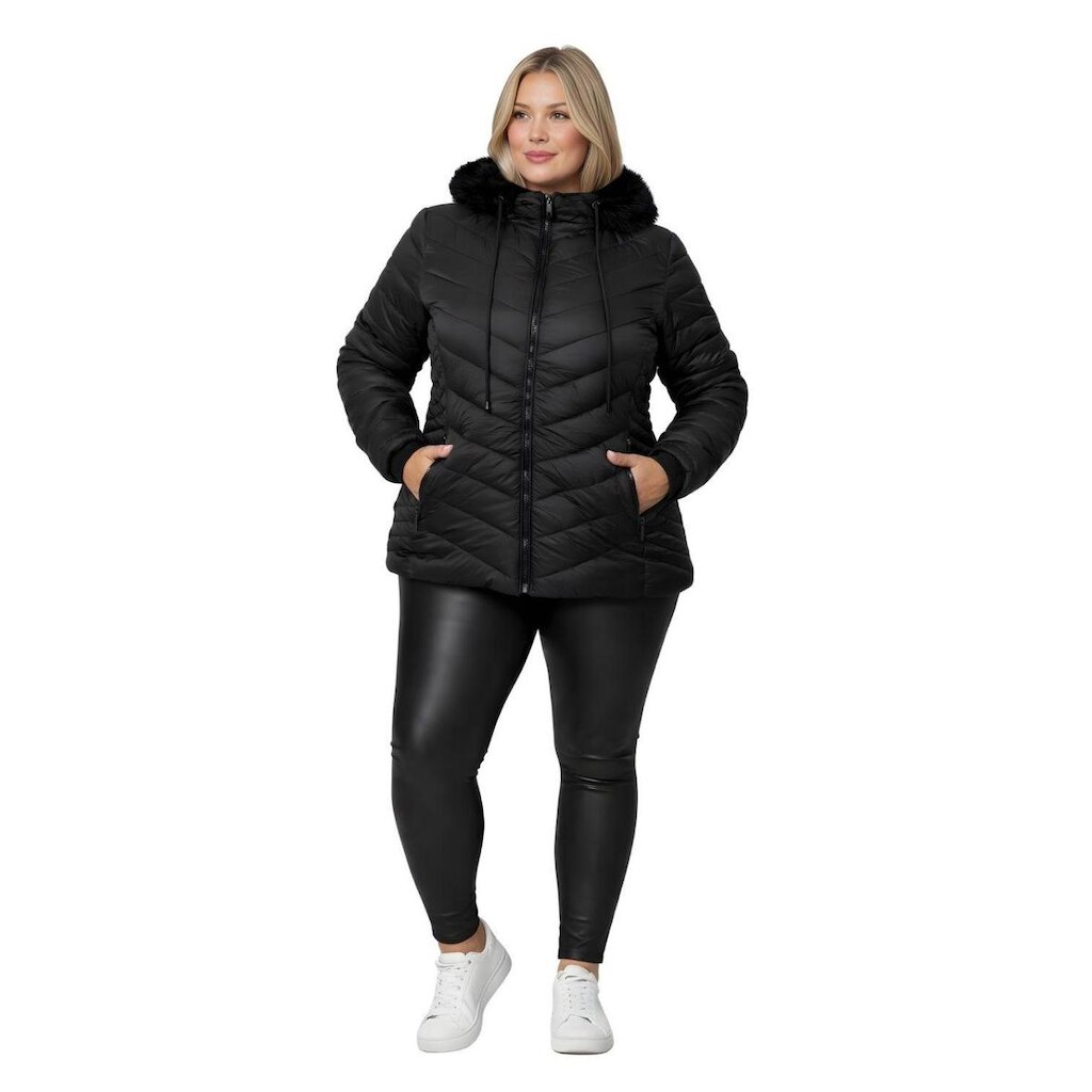 Jaqueta Bobojaco Revestida Feminina Com Capuz Plus Size Preto