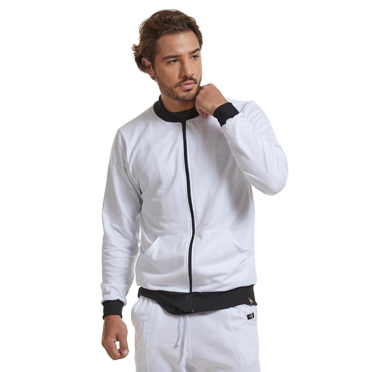 Jaqueta Bomber Brohood Moletom Branco - Branco Menor preço em Jaqueta Bomber Brohood Moletom Branco - Branco